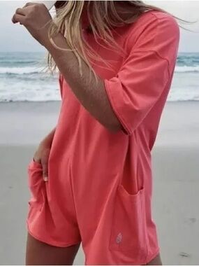 NEW! FREE PEOPLE MOVEMENT Hot Shot Tee Romper TULIP PİNK